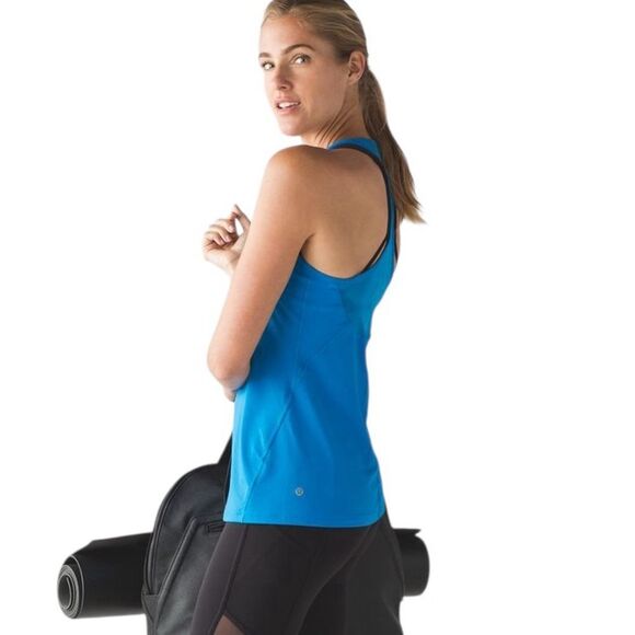 Lululemon Wild And Free Tank Top Bright Shocking Blue Mesh Back Size 6 - Picture 3 of 8